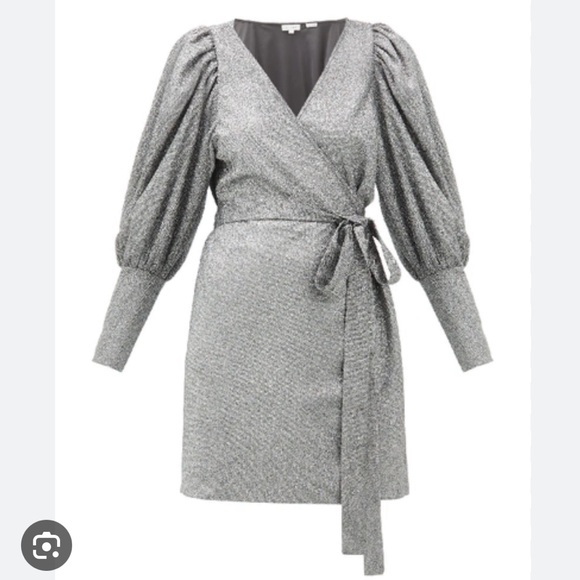 Rhode Frankie Gathered Lame Mini Wrap Dress - Picture 3 of 3